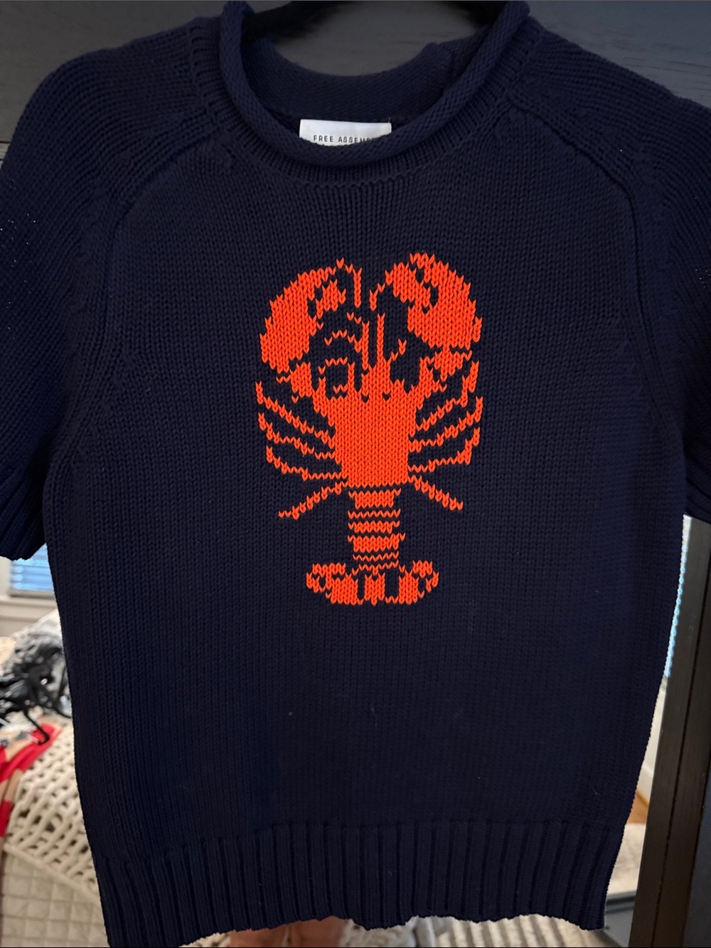 Free Assembly Navy Crewneck Sweater with Red  Lobster Motif